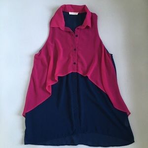 Pink Navy Blue sleevless dress/work/formal shirt